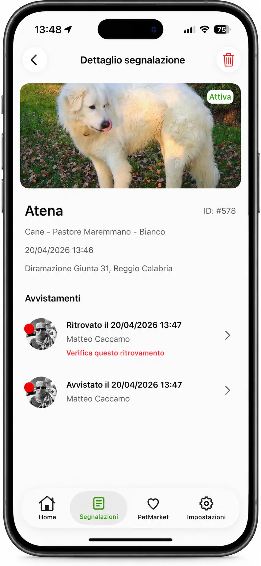 Zamity app personal area screen.